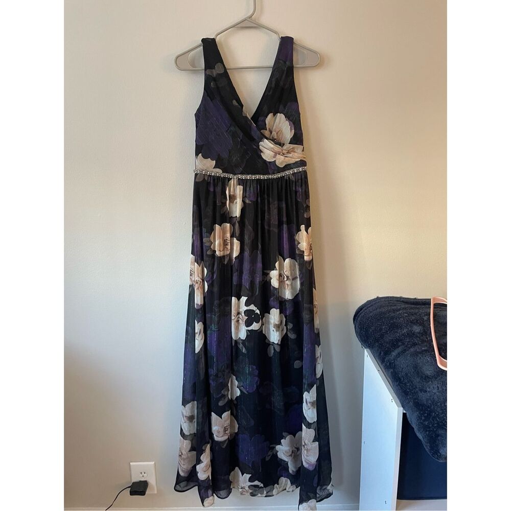 SLNY Size 2 Womens Maxi Dress Black and Purple Floral Formal Dress